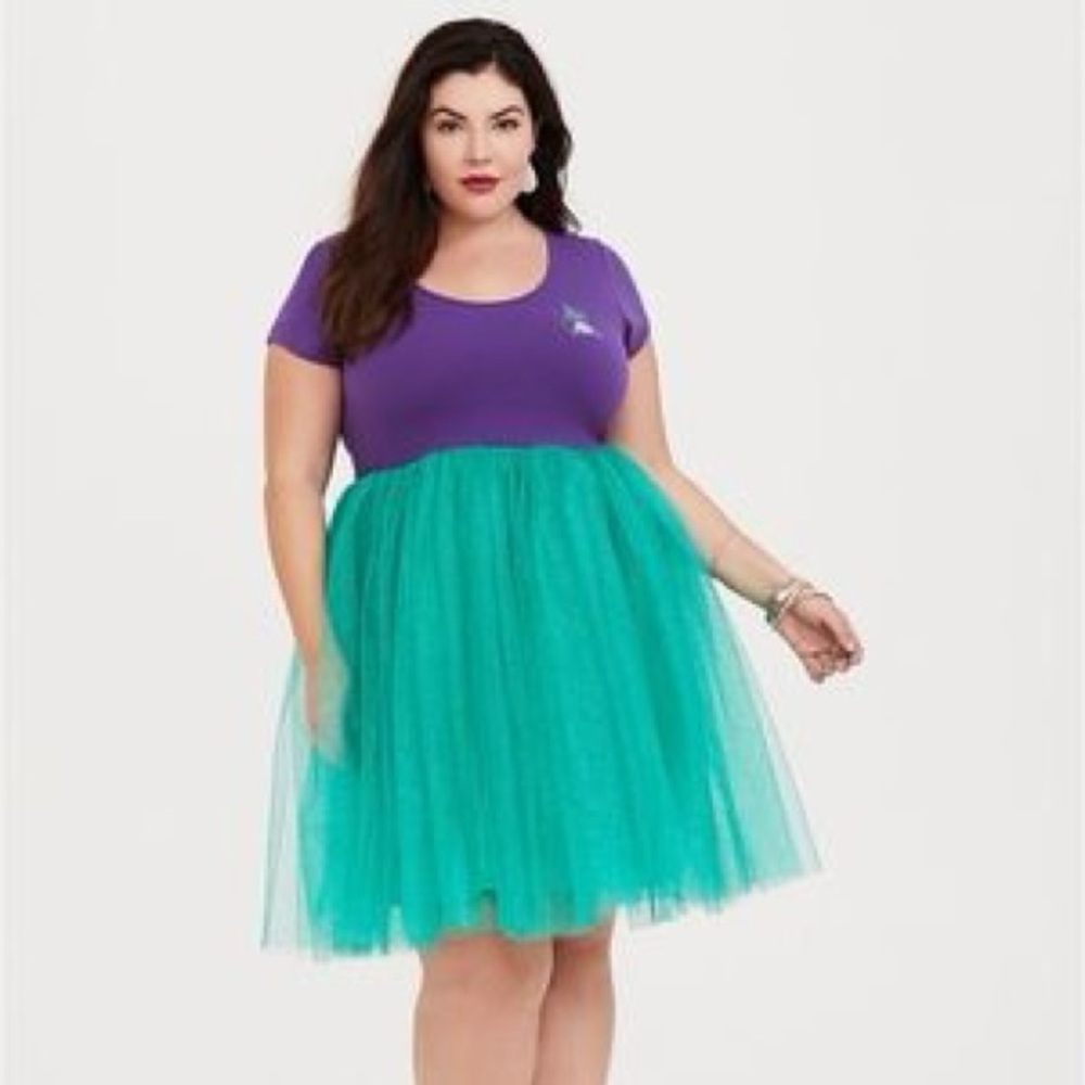 Disney Purple Short Sleeve Dress with Teal Details Ariel Tulle Glitter